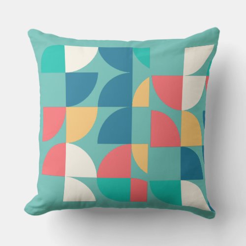 Light Teal Mid_Century Mod Geometric 1960s Pattern Throw Pillow