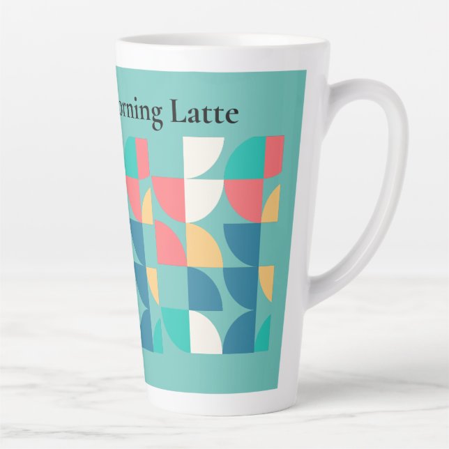 Light Teal Mid-Century Mod Geometric 1960s Style Latte Mug (Right)