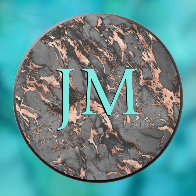 Light Teal Monogram, Rose Gold & Grey Marble PopSocket (Creator Uploaded)