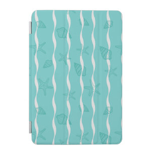 Light Teal Ocean Waves & Seashells Seamless Patter iPad Mini Cover