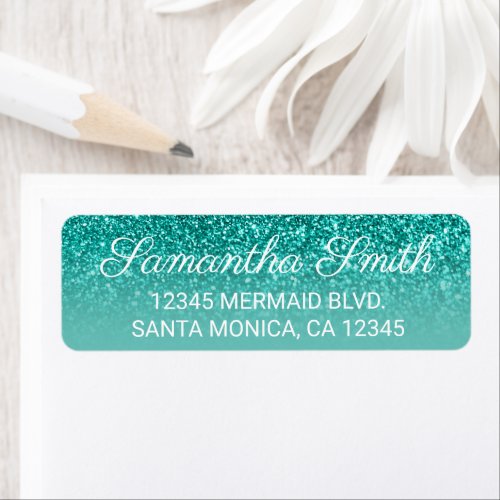 Light Teal Ombre Glitter Personalized Label