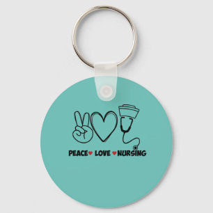 Light Teal Peace Love Nursing Appreciation Keychain