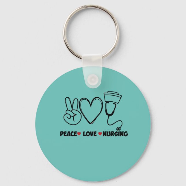 Light Teal Peace Love Nursing Appreciation Keychain (Front)