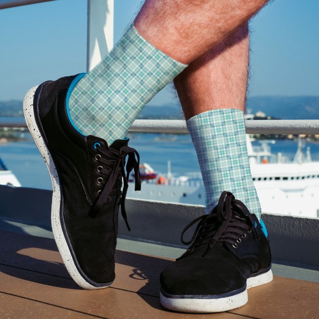 Light Teal Plaid Pastel Pattern Tartan Powder Blue Socks (Creator Uploaded)