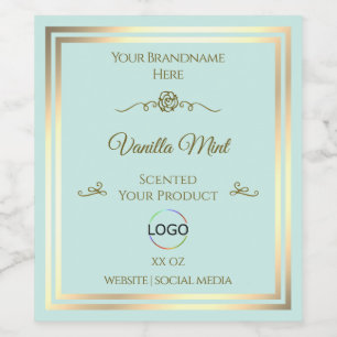 Light Teal Product Label with Gold Frame and Logo