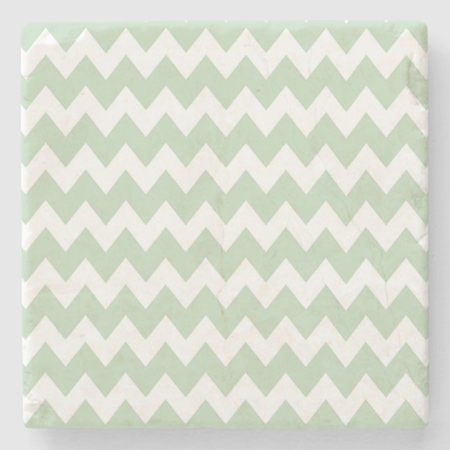 Light Teal Retro Colorful Modern Chevron ZigZag Stone Coaster (Front)
