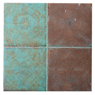 Light teal rusty brown industrial loft inspired ceramic tile