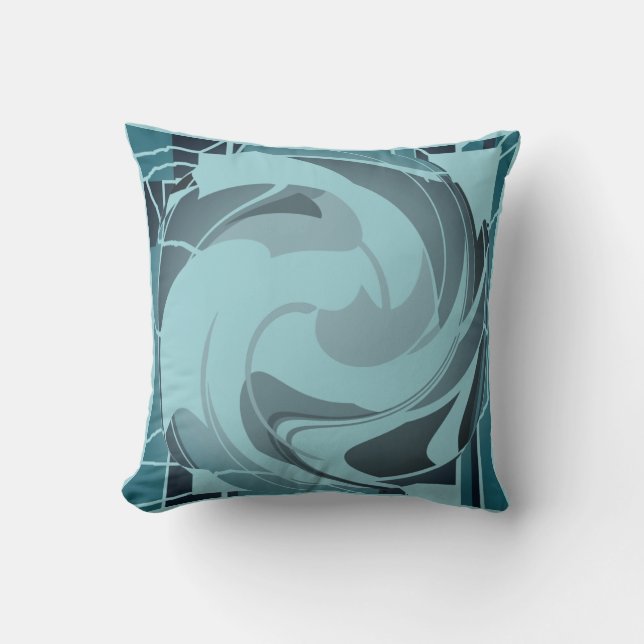 Light Teal Seafoam Gray Abstract Flower Mosaic Throw Pillow (Front)