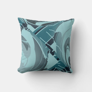 Light Teal Seafoam Gray Diagonal Floral Art Design Throw Pillow