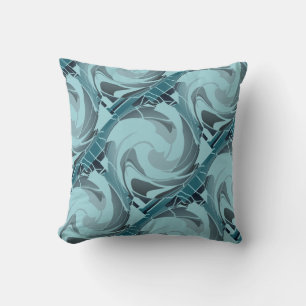 Light Teal Seafoam Gray Swirling Slanted Shapes Throw Pillow