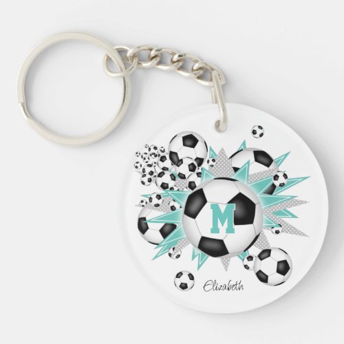 light teal soccer ball blowout girls monogrammed keychain