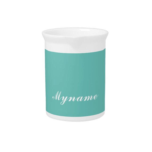 Light Teal Trendy Modern Minimalist Chic Name Beverage Pitcher (Front)