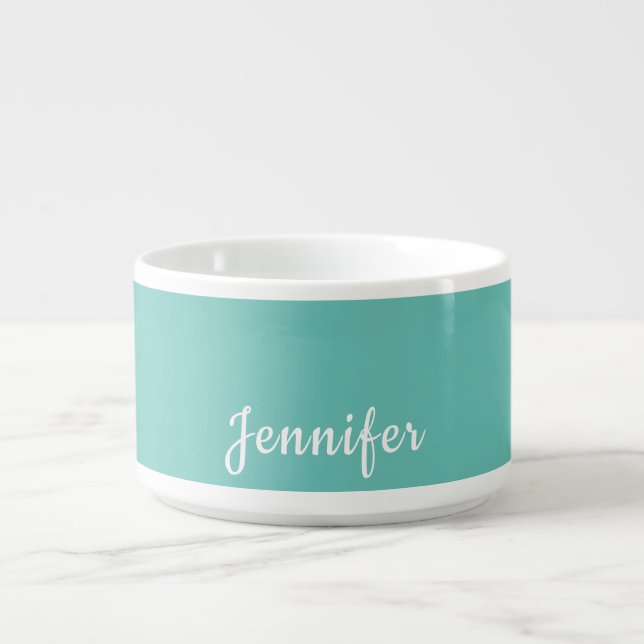 Light Teal Trendy Modern Minimalist Chic Name Bowl (Center)