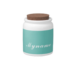 Light Teal Trendy Modern Minimalist Chic Name Candy Jar