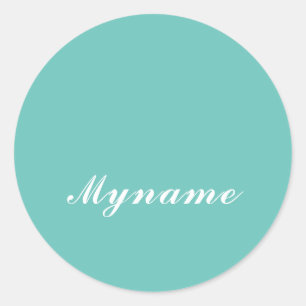 Light Teal Trendy Modern Minimalist Chic Name Classic Round Sticker
