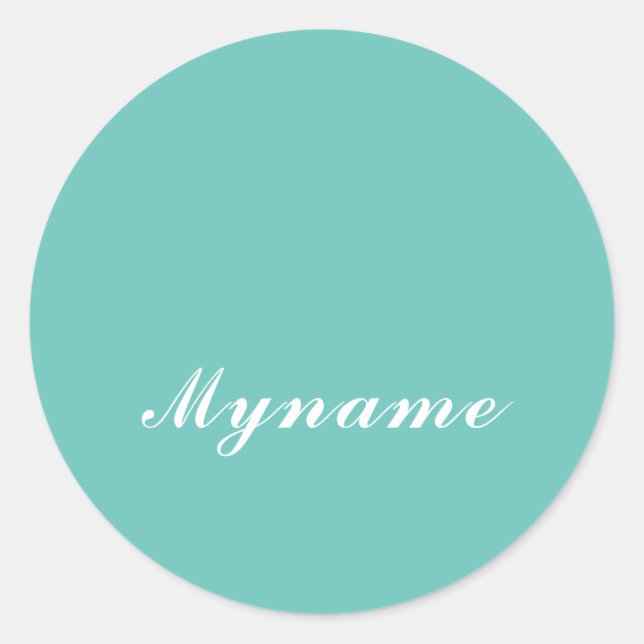 Light Teal Trendy Modern Minimalist Chic Name Classic Round Sticker (Front)