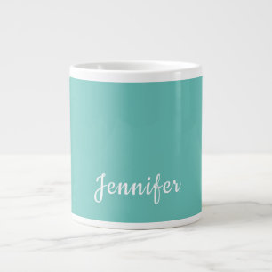 Light Teal Trendy Modern Minimalist Chic Name Giant Coffee Mug