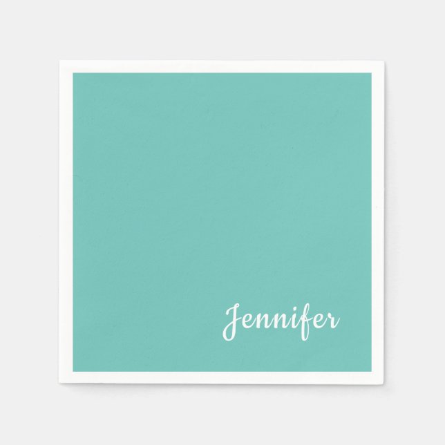Light Teal Trendy Modern Minimalist Chic Name Napkins (Front)