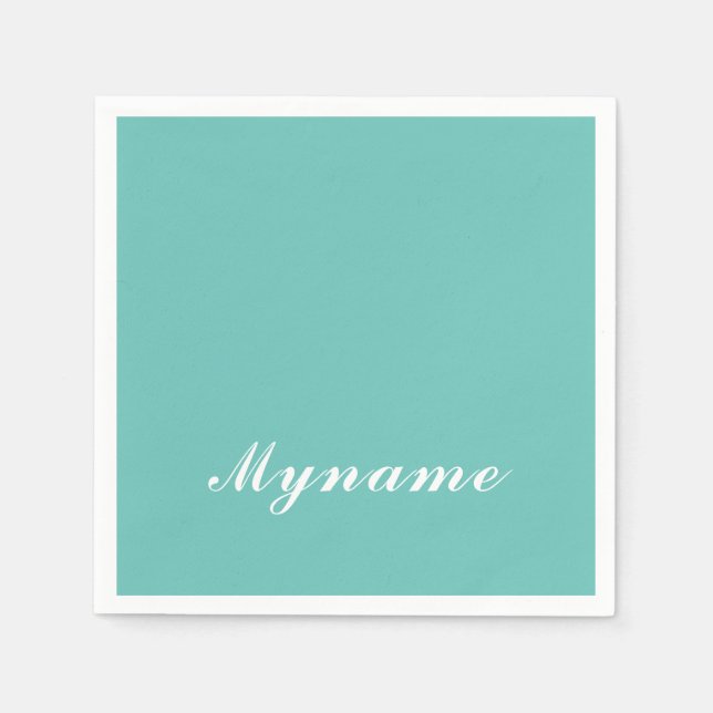 Light Teal Trendy Modern Minimalist Chic Name Napkins (Front)