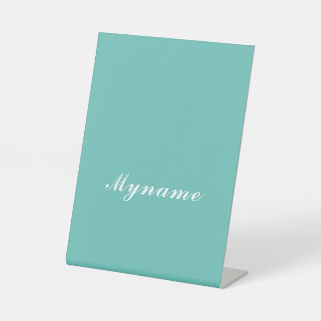 Light Teal Trendy Modern Minimalist Chic Name Pedestal Sign (Front)