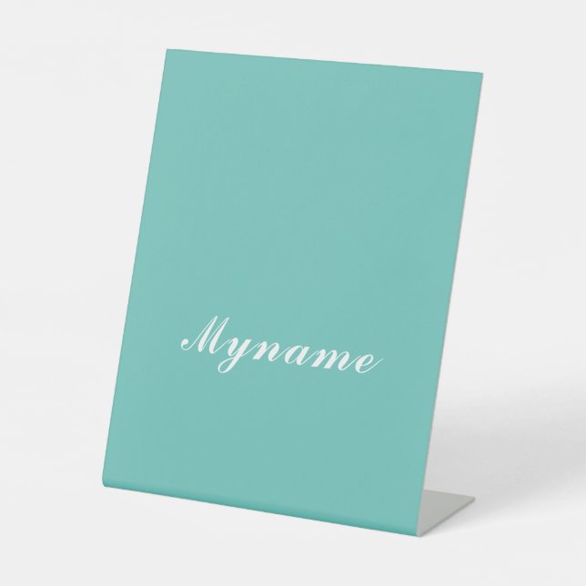 Light Teal Trendy Modern Minimalist Chic Name Pedestal Sign (Front)