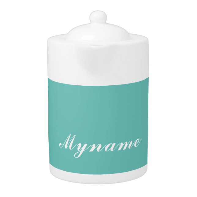 Light Teal Trendy Modern Minimalist Chic Name Teapot (Front)