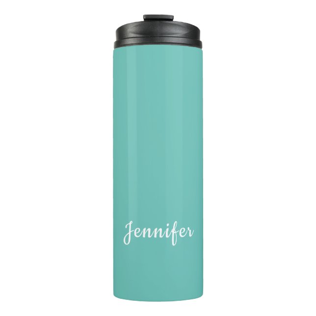 Light Teal Trendy Modern Minimalist Chic Name Thermal Tumbler (Front)