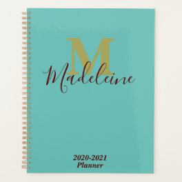 Light Teal Turquoise Blue Monogram Big Ideas 2021 Planner