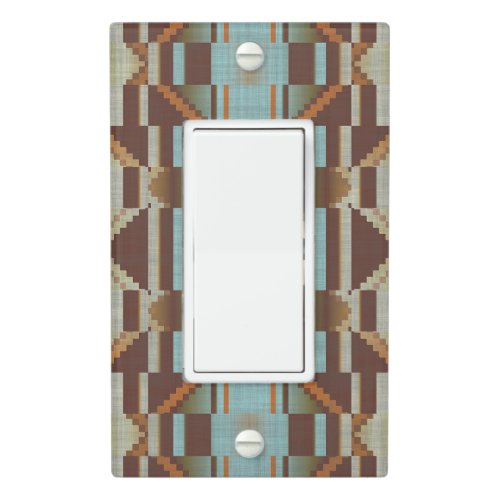 Light Teal Turquoise Blue Orange Brown Tribal Art Light Switch Cover