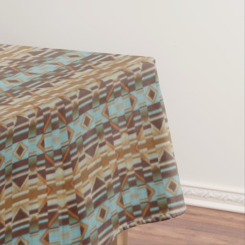 Light Teal Turquoise Blue Orange Brown Tribal Art Tablecloth