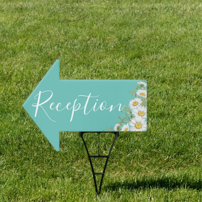 Light Teal & White Daisies Arrow Sign (Insitu)