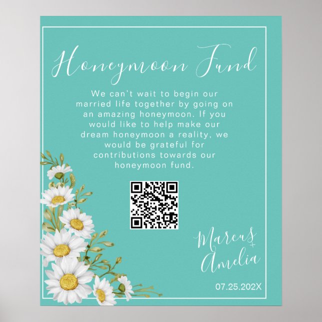 Light Teal & White Daisies Honeymoon Fund Sign (Front)
