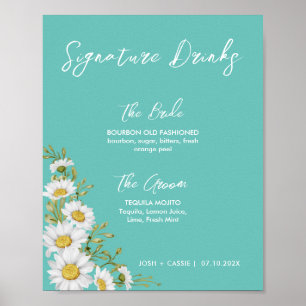 Light Teal & White Daisies Signature Drinks Poster