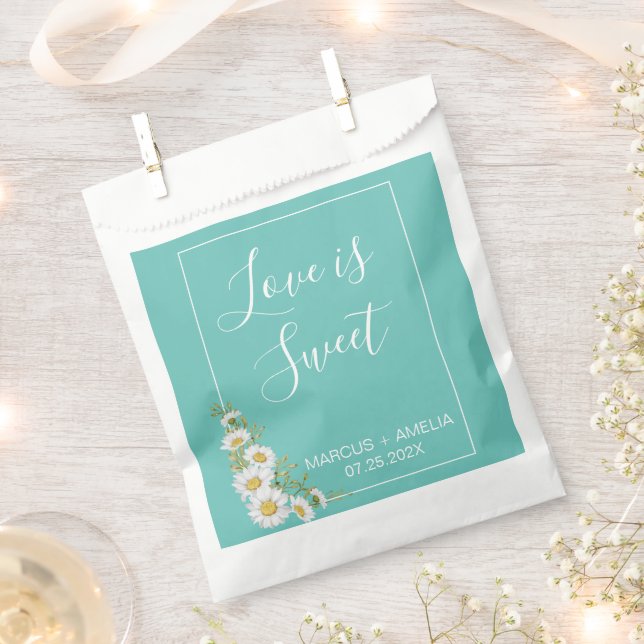 Light Teal & White Daisies Wedding  Favor Bag (Clipped)