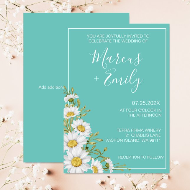Light Teal & White Daisies Wedding Invitation (Creator Uploaded)