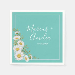 Light Teal & White Daisies Wedding Paper Napkins