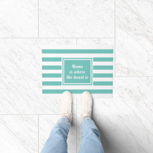 Light teal & White Stripe Personalized Doormat