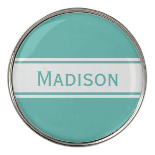 Light Teal White Stripes Modern Name Golf Ball Marker