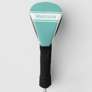 Light Teal White Stripes Modern Name Monogram Golf Head Cover