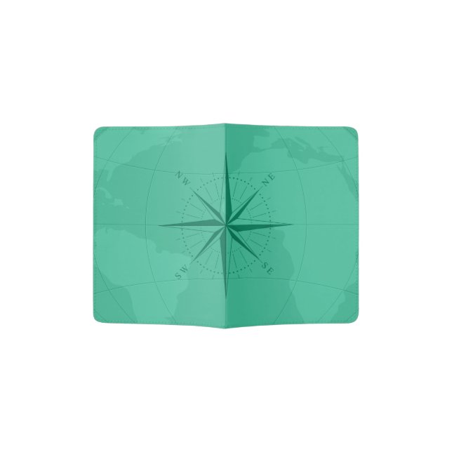 Light Teal World Map Custom Passport Holder (Opened)
