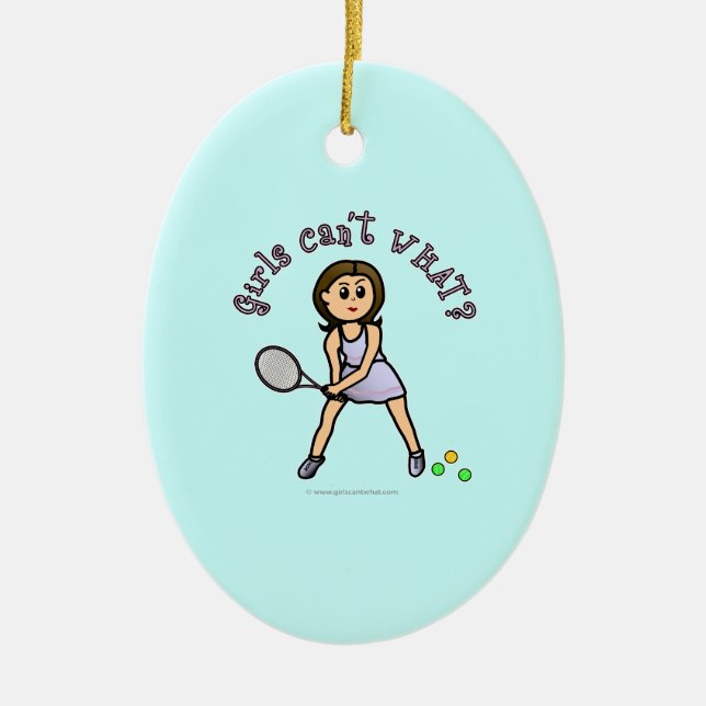 Light Tennis Player Girl Ceramic Ornament (Front)