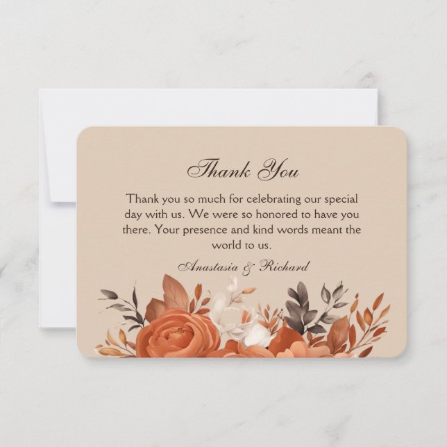 Light Terracotta and Burnt Orange Wedding Thank You Card (Front)