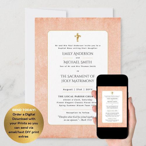 Light Terracotta  Catholic Nuptial Mass Wedding Invitation