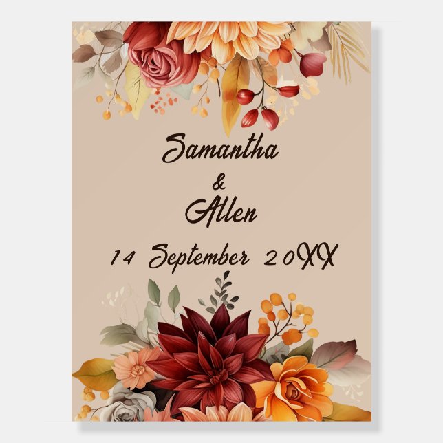 Light Terracotta Fall Floral Wedding  Foam Board (Front)