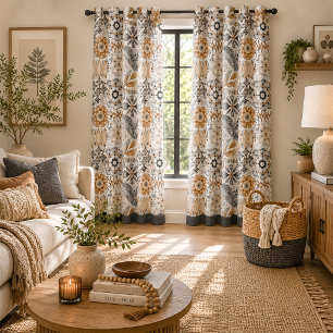 Light Terracotta Gray Botanical Boho Pattern Blackout Curtains