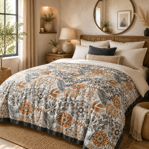 Light Terracotta Gray Botanical Boho Pattern Duvet Cover