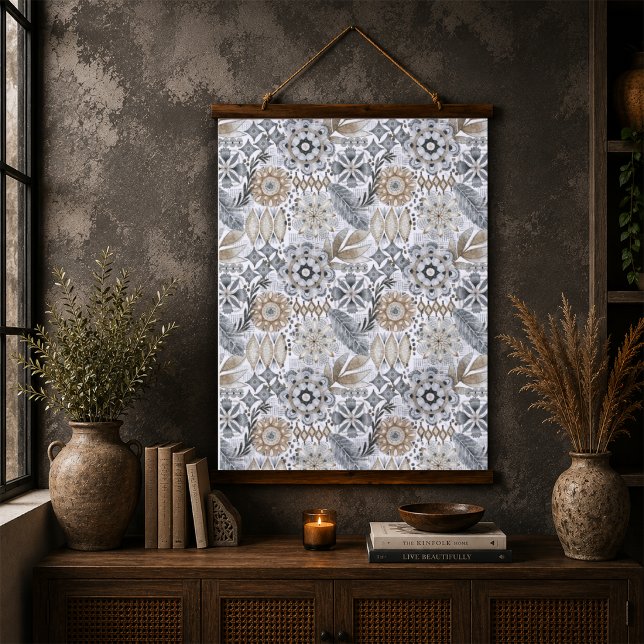 Light Terracotta Gray Botanical Boho Pattern Hanging Tapestry (Creator Uploaded)