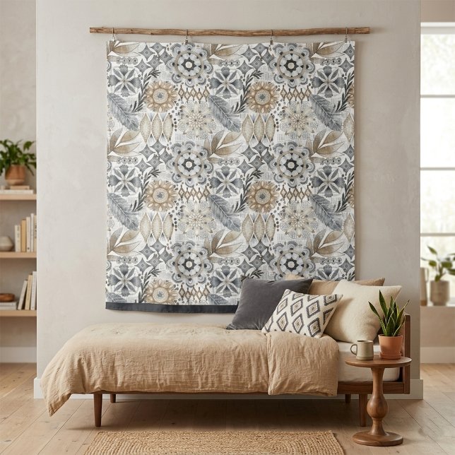 Light Terracotta Gray Botanical Boho Pattern Tapestry (Creator Uploaded)