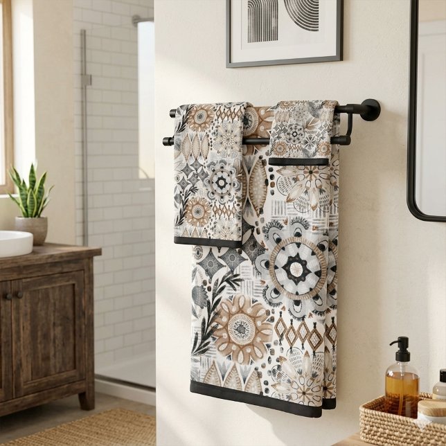 Light Terracotta Gray Botanical Pattern Bath Towel Set (Creator Uploaded)