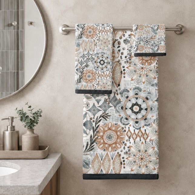 Light Terracotta Gray Botanical Pattern Bath Towel Set (Creator Uploaded)